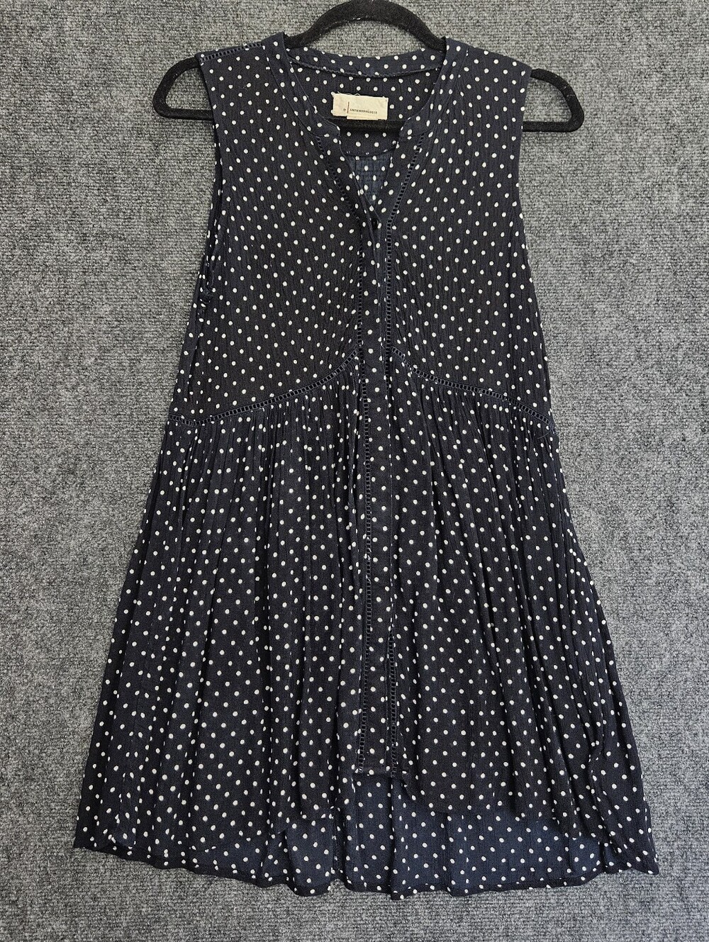 Anthropologie Medium Black and White Polka Dot Long Button Down Tank Like New
